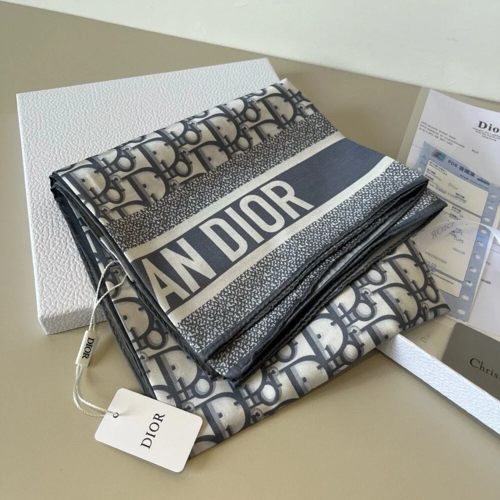 DIOR Grey Monogram Silk Scarf